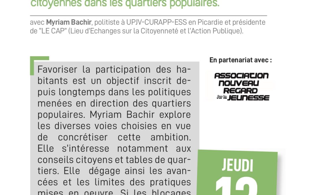 Compte-Rendu Cours du soir : Myriam BACHIR – Et si les habitants participaient ?